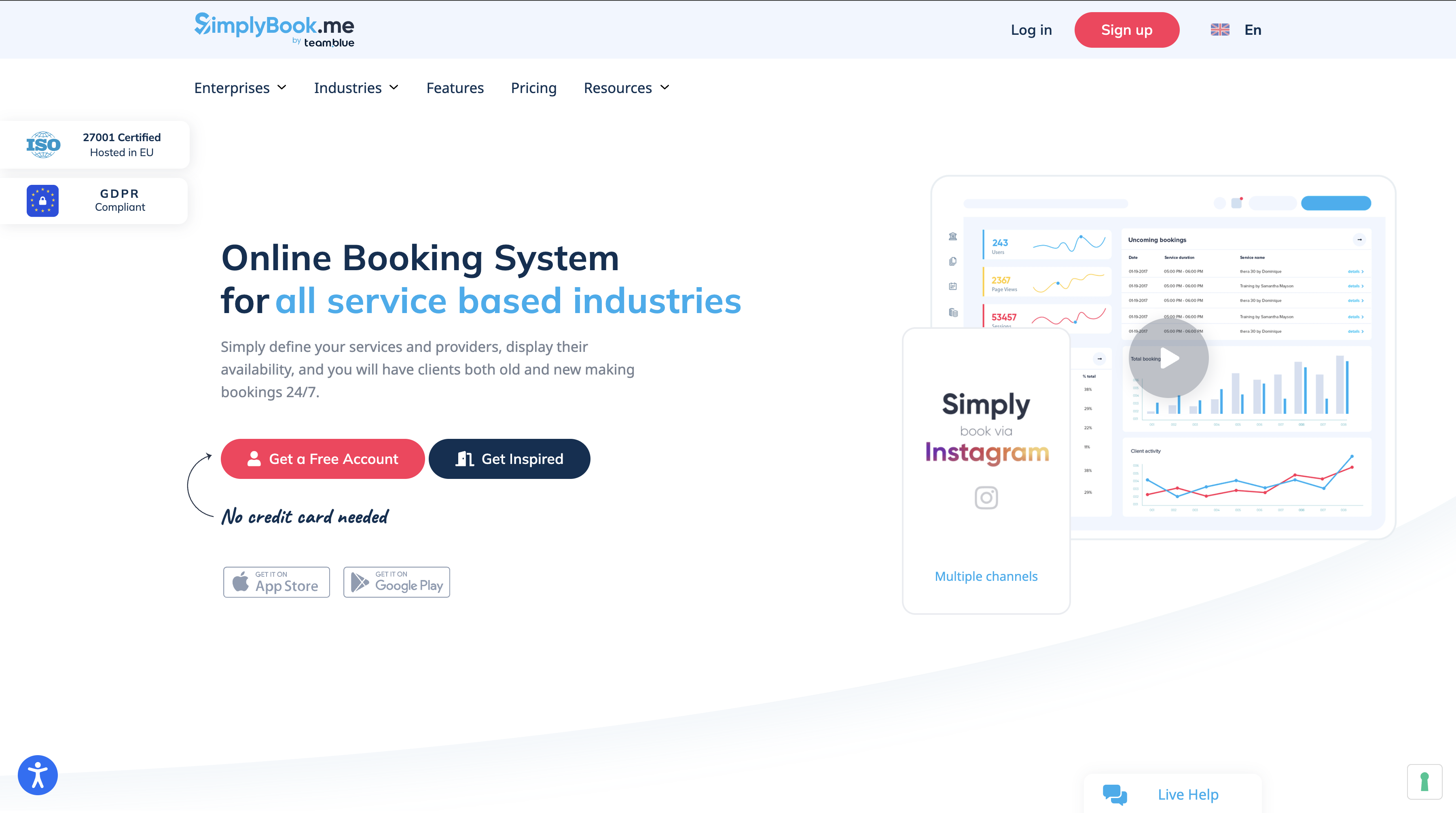 SimplyBook.me screenshot interface showing booking calendar and client management